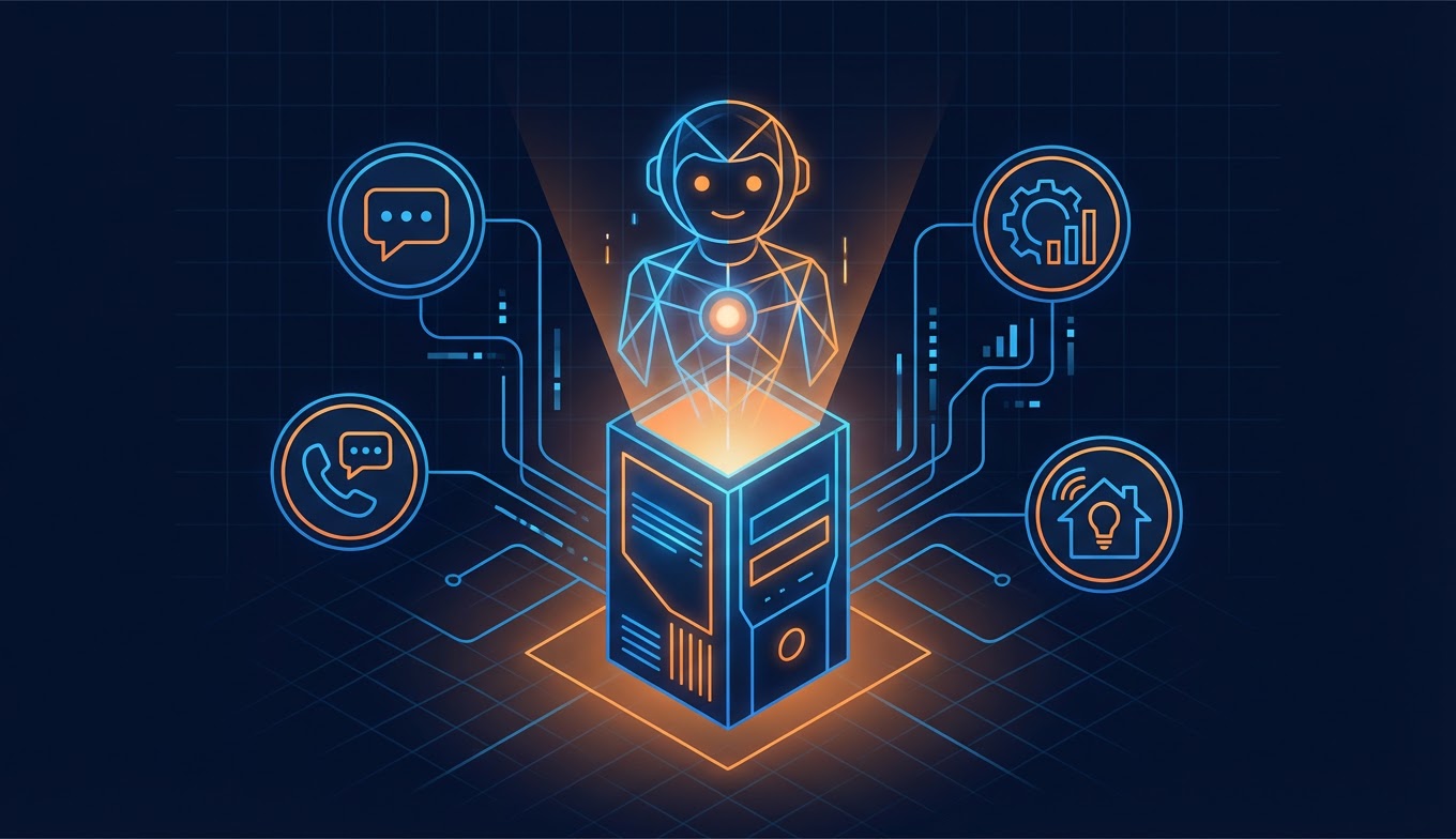 OpenClaw AI Assistant — abstract visualization of connected data streams, chat interfaces, and smart home devices